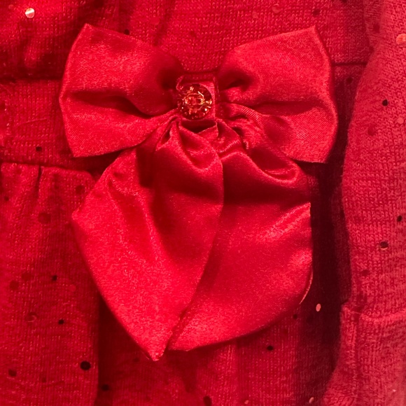 Dollie & Me SWEATER DRESS Holiday Red Sparkle Bow Size 5 Gently Used - Picture 2 of 9